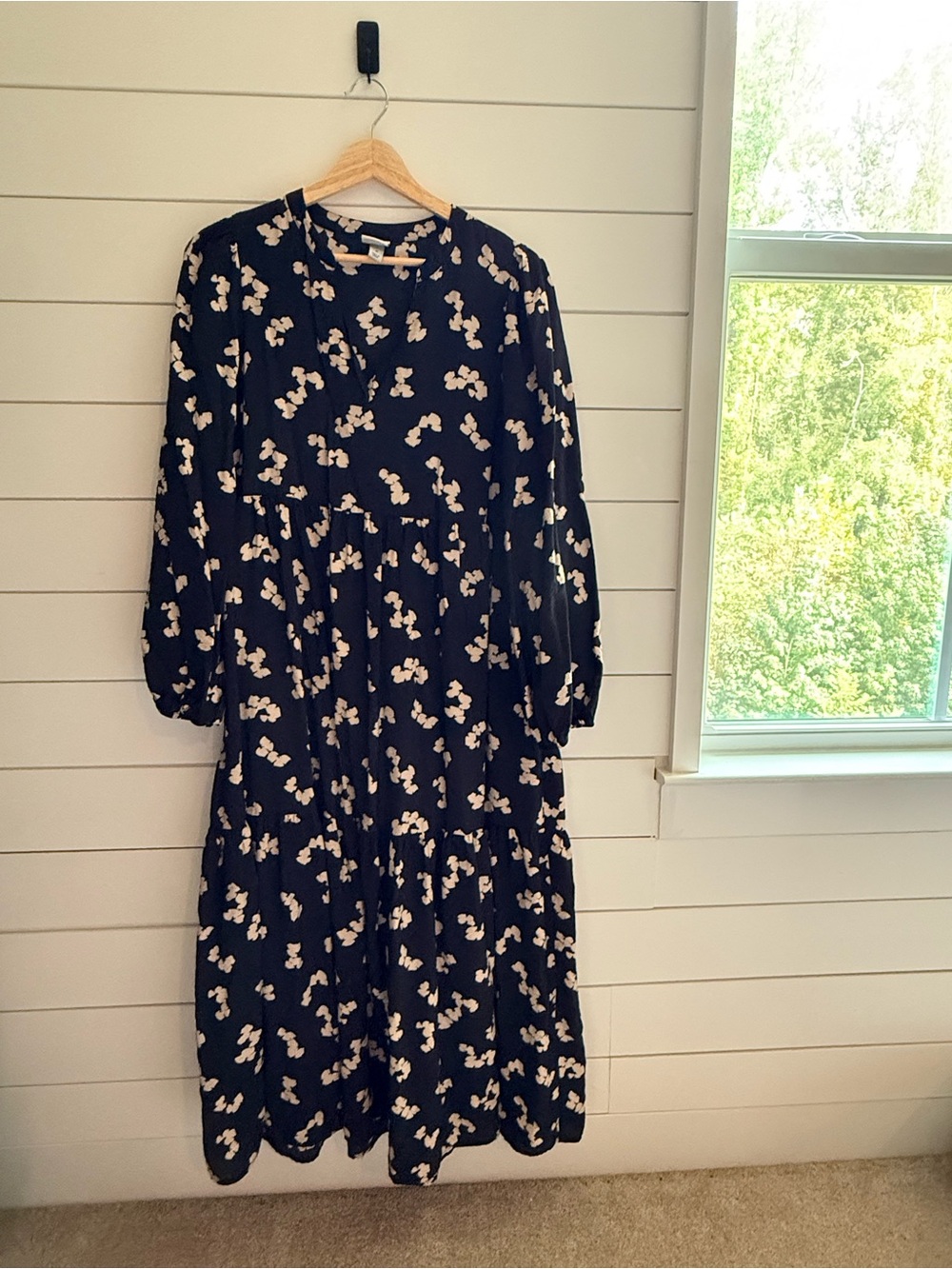 A New Day Navy Floral Tiered Midi Dress Size M